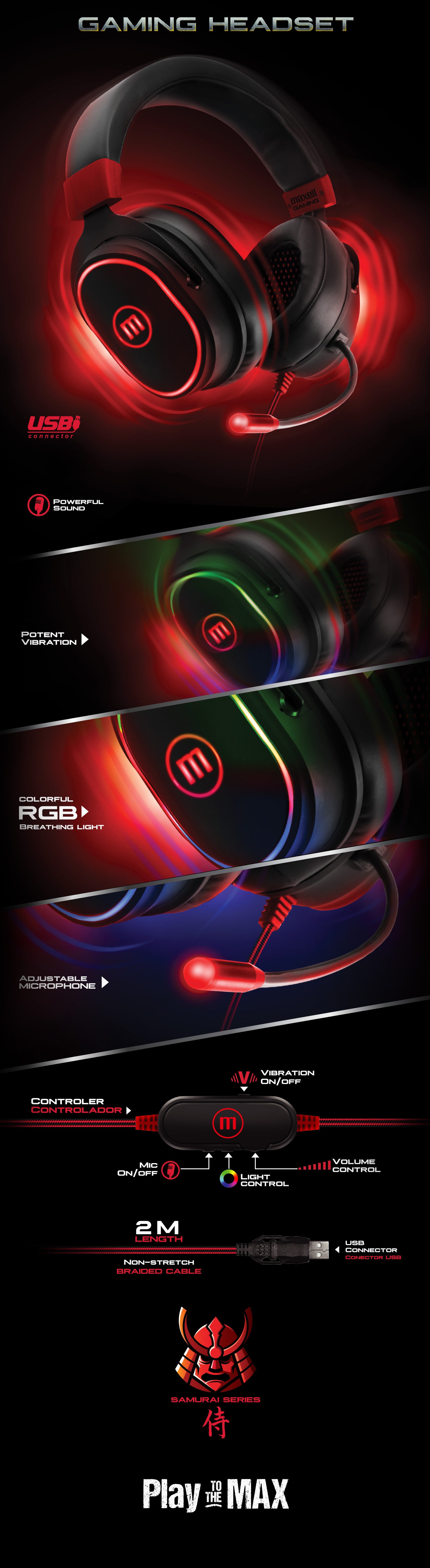 AUDÍFONOS GAMER MAXELL PLAY TO THE MAX RGB USB MICRÓFONO