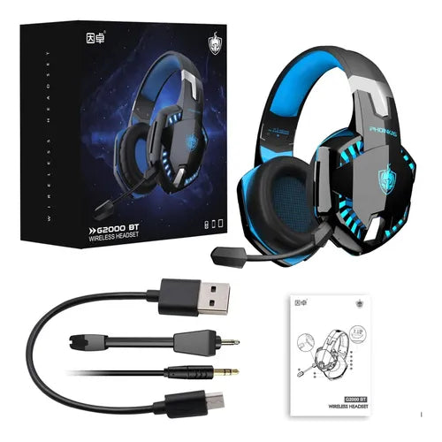 AUDÍFONOS GAMER INALÁMBRICOS G2000 PRO BLUETOOTH CON MICRÓFONO Y LUCES LED